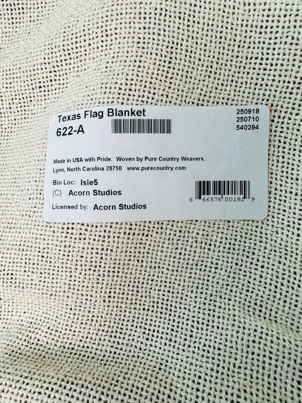 Texas State Flag Cotton Jacquard Throw Blanket  by Pure Country Weavers